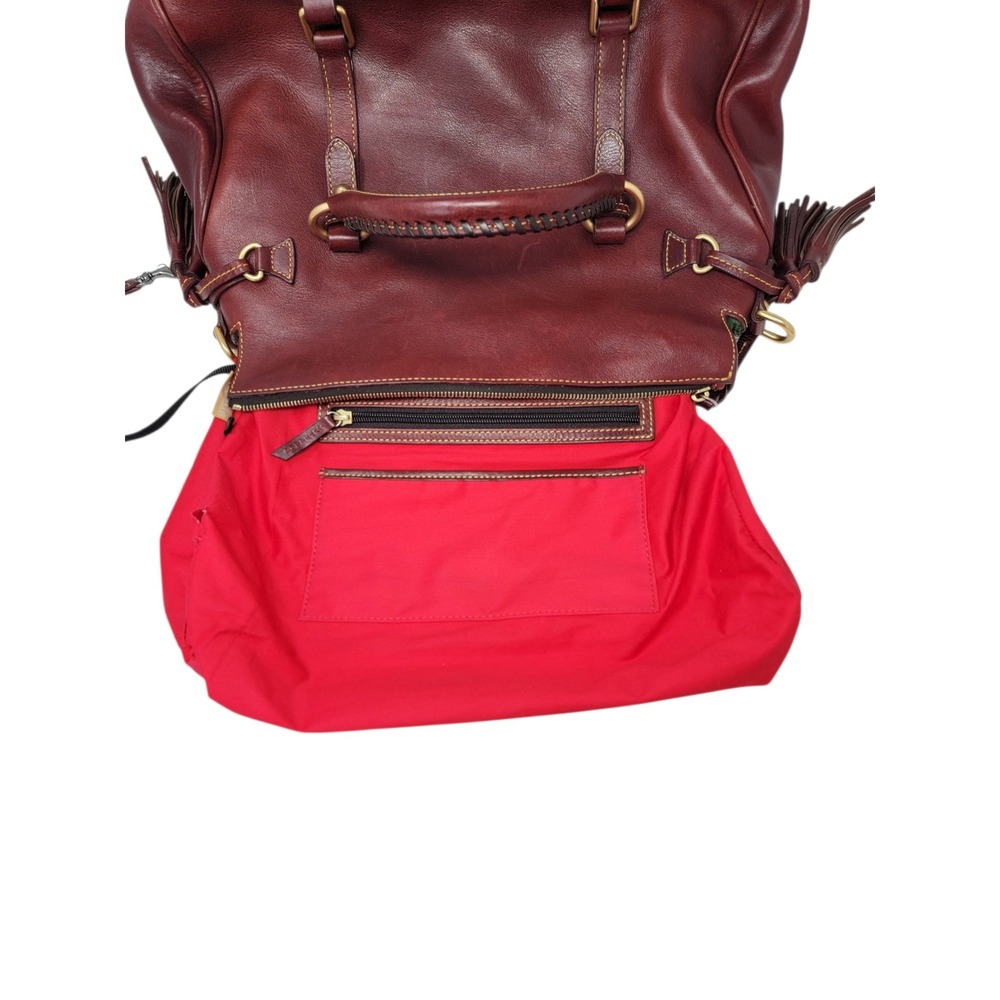 Dooney & Bourke Florentine Satchel Bordeaux Red Vacchetta Leather Tassel Bag - Picture 9 of 15